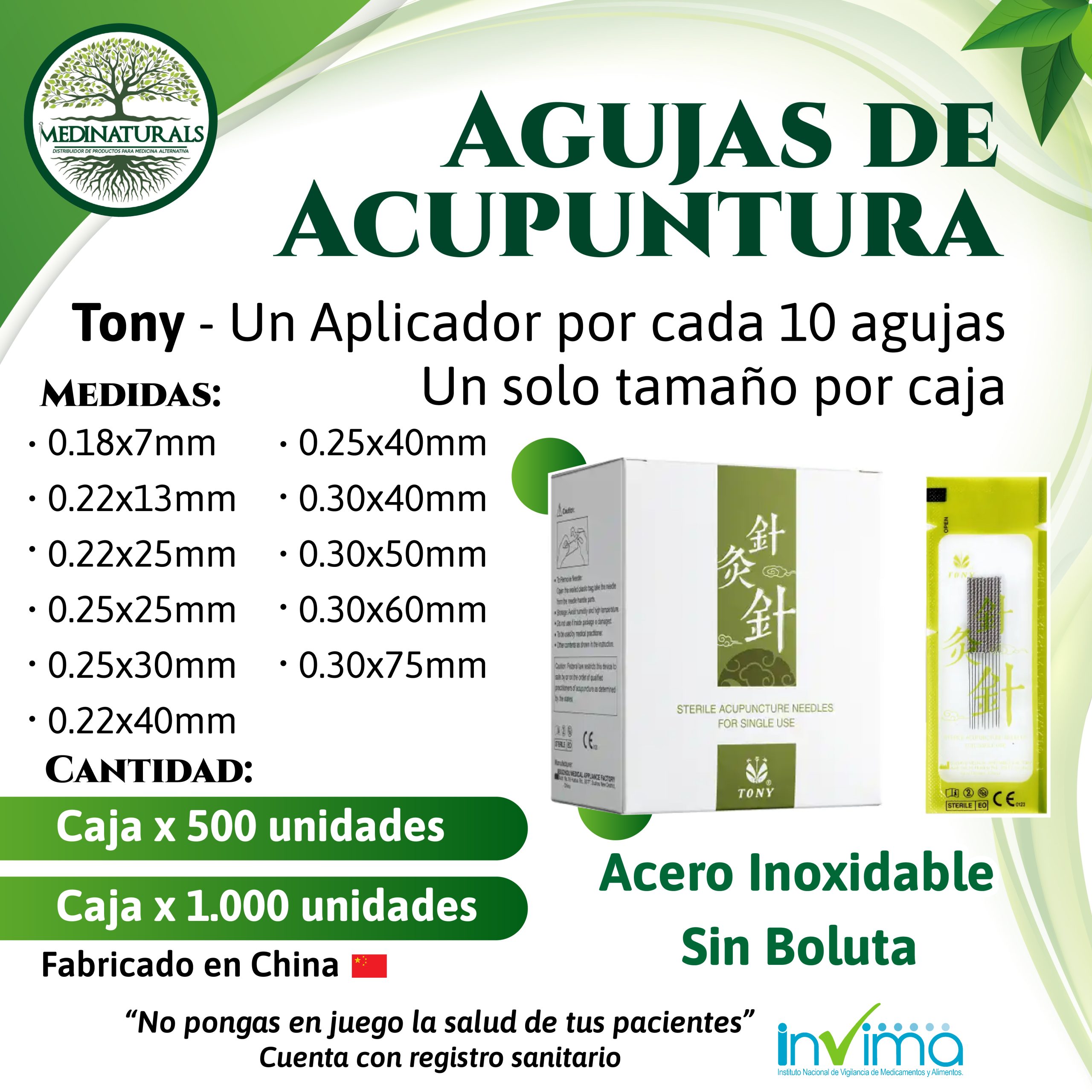 Agujas de Acupuntura 0.25 x 0.30